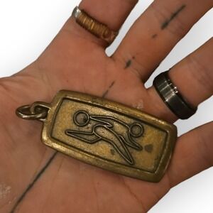 VTG Key Carriers Bowling Keychain Bowler Pendant Brass Stylized 70s Retro Metal